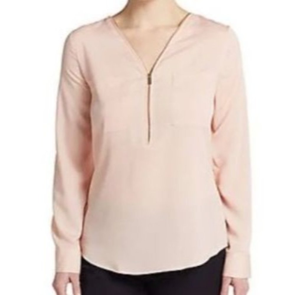 Calvin Klein Modern Essentials Half Zip Popover Blouse in Blush Womens Size XL